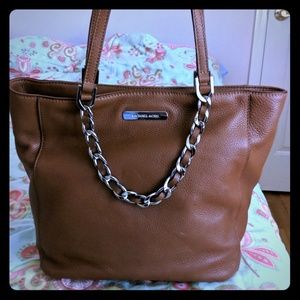 Michael Kors brown leather tote with chain detail